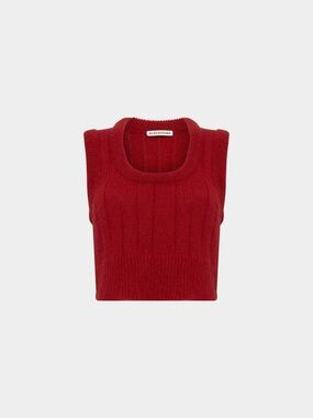 ALEXACHUNG Red Ribbed Knit Cropped Sweater Vest